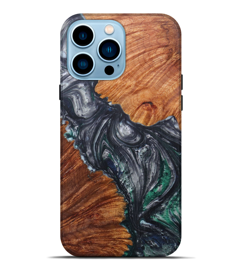 iPhone 14 Pro Max Wood+Resin Live Edge Phone Case - Shinichi (Black & White, 597032)