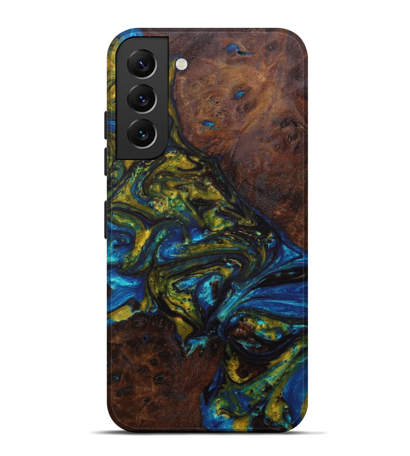 Galaxy S22 Plus Wood+Resin Live Edge Phone Case - Donica (Teal & Gold, 596309)