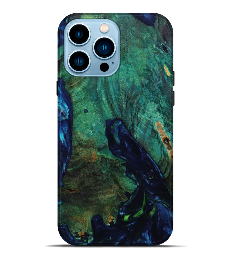 iPhone 14 Pro Max Wood+Resin Live Edge Phone Case - Ryan (Blue, 646716)