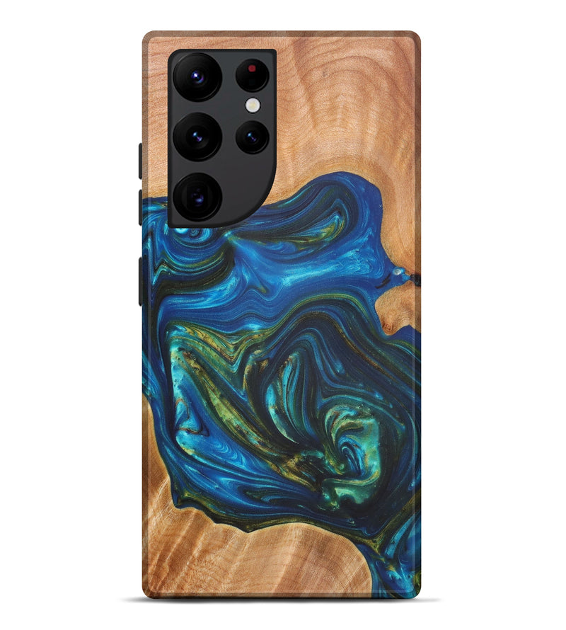 Galaxy S22 Ultra Wood+Resin Live Edge Phone Case - Charmine (Teal & Gold, 604299)