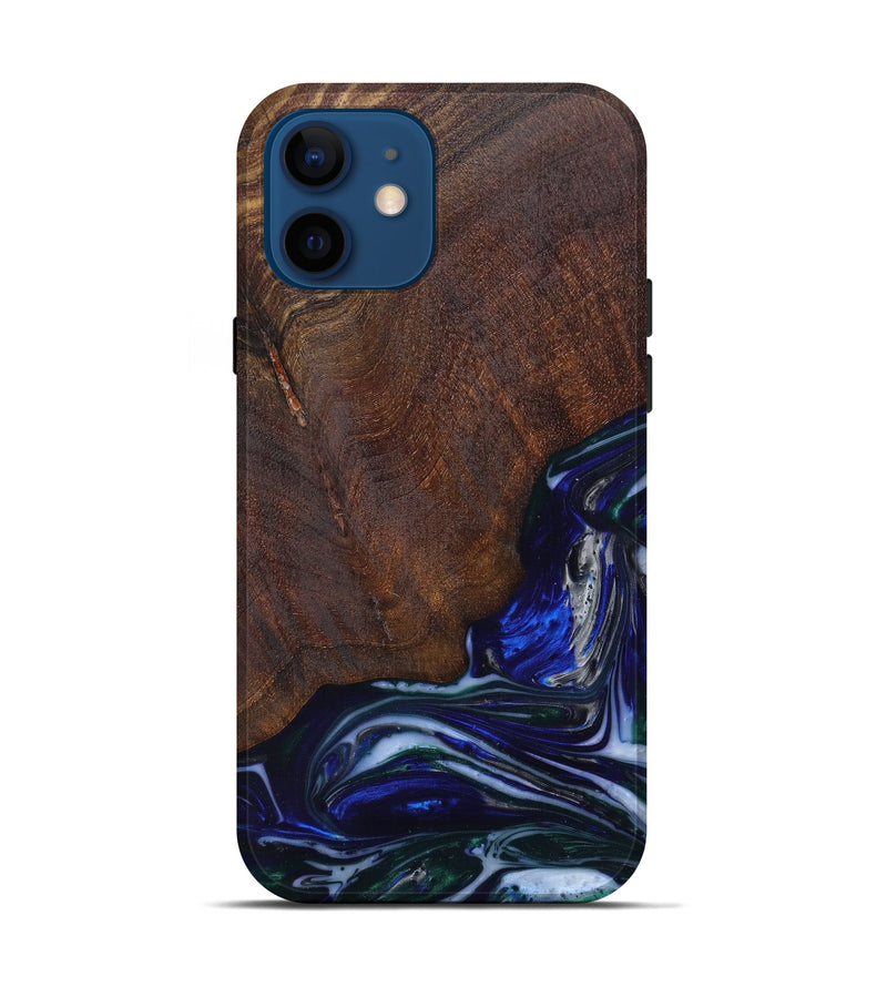 iPhone 12 Wood+Resin Live Edge Phone Case - Dash (Dark Blue, 611090)