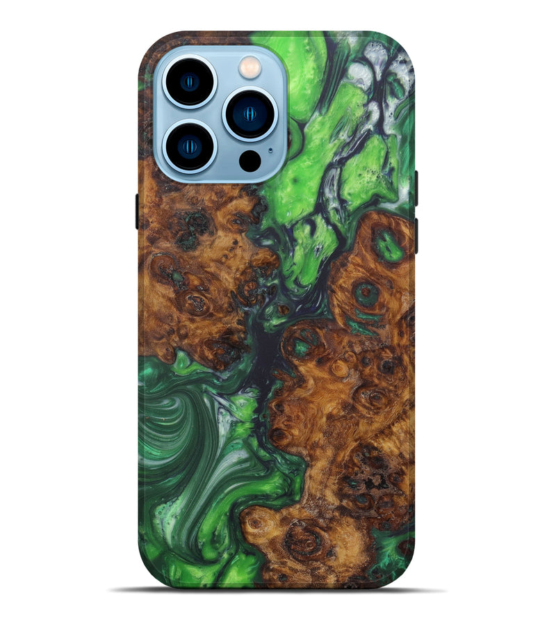 iPhone 14 Pro Max Wood+Resin Live Edge Phone Case - Federica (Dark Green, 602535)