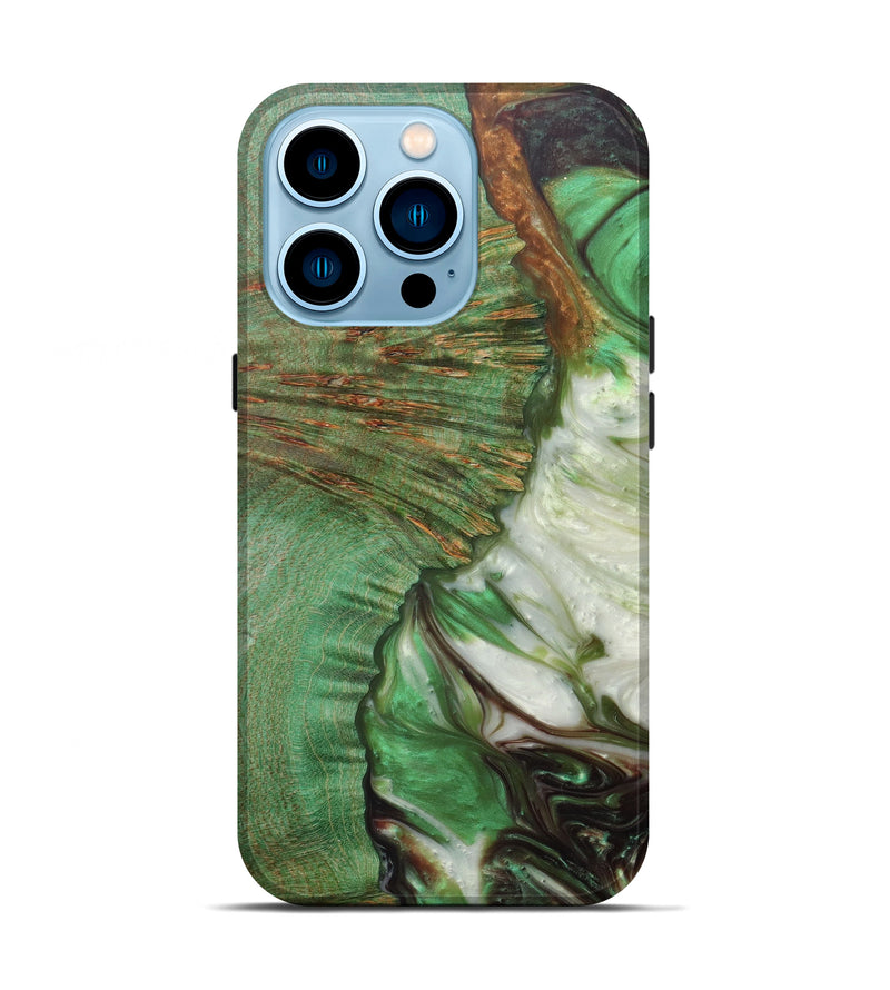 iPhone 14 Pro Wood+Resin Live Edge Phone Case - Vonni (Dark Green, 601212)