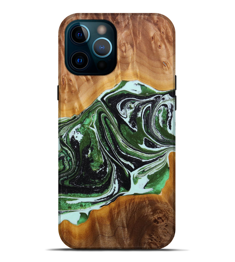 iPhone 12 Pro Max Wood+Resin Live Edge Phone Case - Brooks (Green, 642276)