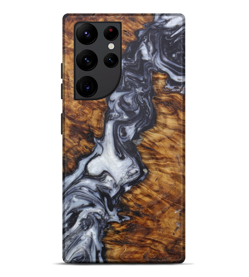 Galaxy S22 Ultra Wood+Resin Live Edge Phone Case - Nancey (Black & White, 602463)