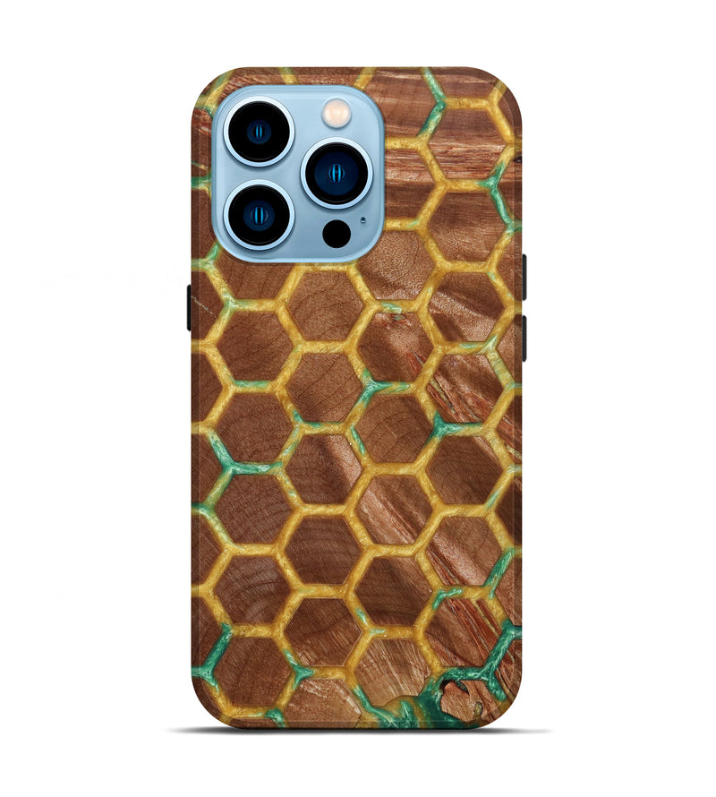 iPhone 14 Pro Wood+Resin Live Edge Phone Case - Ari (Green, 639004)