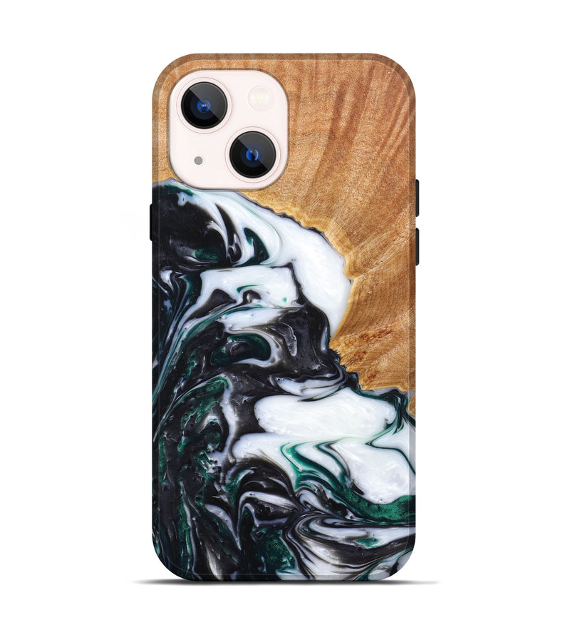 iPhone 14 Wood+Resin Live Edge Phone Case - Ariella (Black & White, 629556)