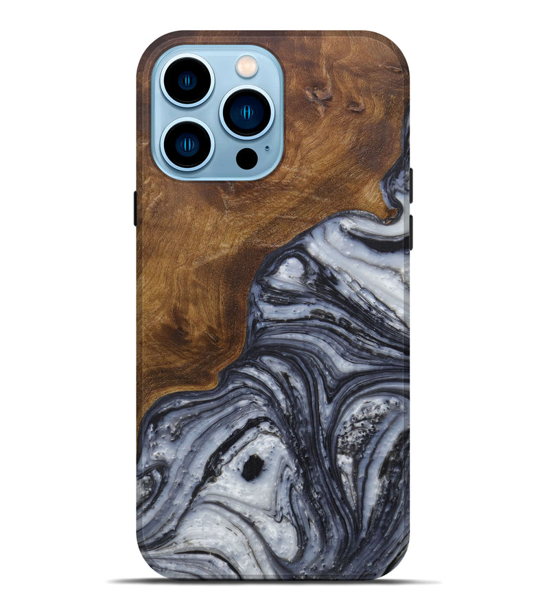 iPhone 14 Pro Max Wood+Resin Live Edge Phone Case - Caresa (Black & White, 591766)