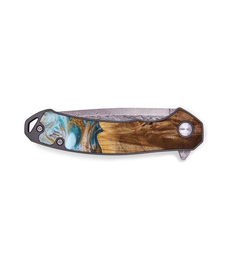 EDC Wood+Resin Pocket Knife - Bret (Teal & Gold, 643009)