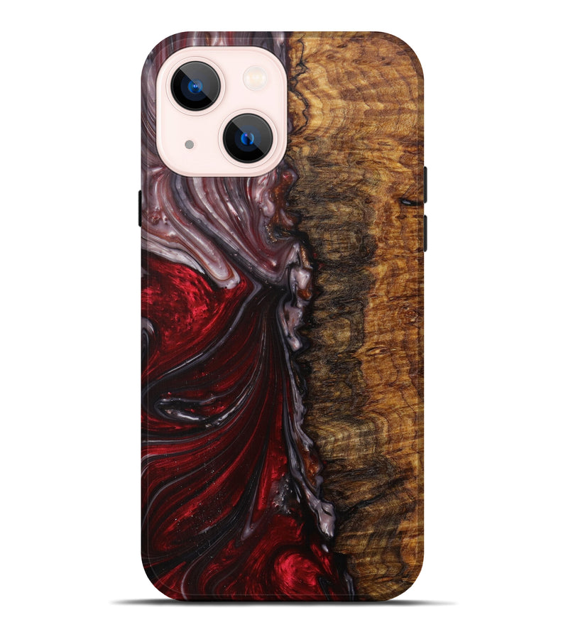 iPhone 14 Plus Wood+Resin Live Edge Phone Case - Paityn (Dark Red, 610273)