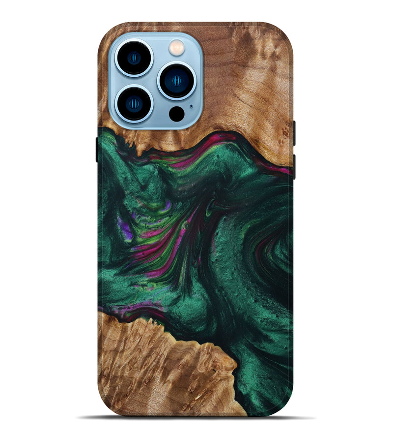 iPhone 14 Pro Max Wood+Resin Live Edge Phone Case - Finnegan (Green, 623152)
