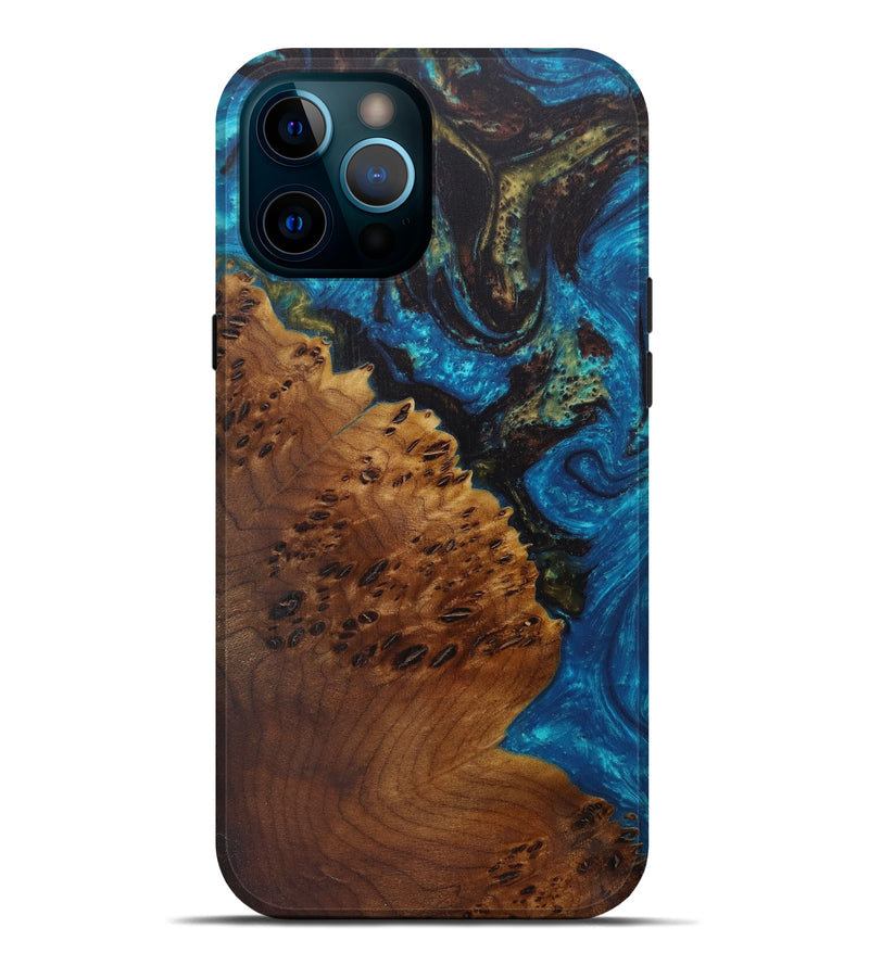 iPhone 12 Pro Max Wood+Resin Live Edge Phone Case - Blinnie (Teal & Gold, 594823)