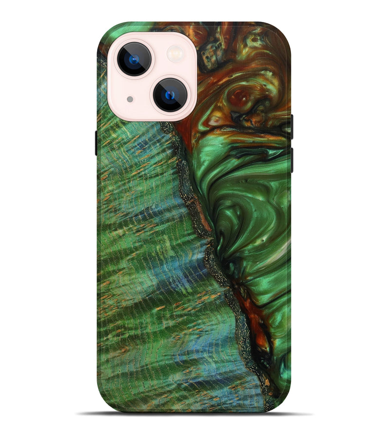iPhone 14 Plus Wood+Resin Live Edge Phone Case - Mateo (Green, 622985)