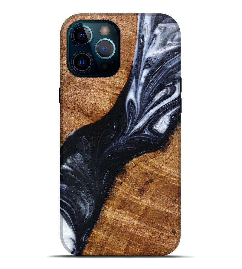 iPhone 12 Pro Max Wood+Resin Live Edge Phone Case - Jaylin (Black & White, 627698)