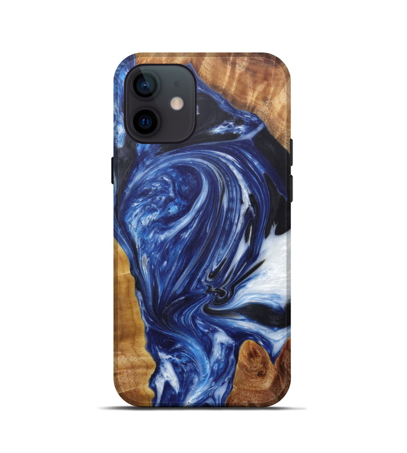 iPhone 12 mini Wood+Resin Live Edge Phone Case - Goldina (Dark Blue, 598650)