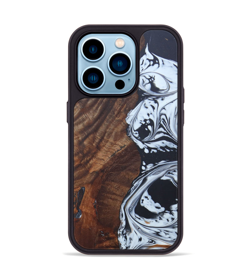 iPhone 14 Pro Wood+Resin Phone Case - Lilin (Black & White, 597492)