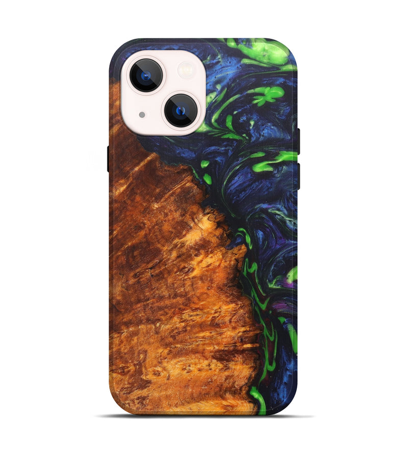 iPhone 14 Wood+Resin Live Edge Phone Case - Erminie (Dark Blue, 606504)