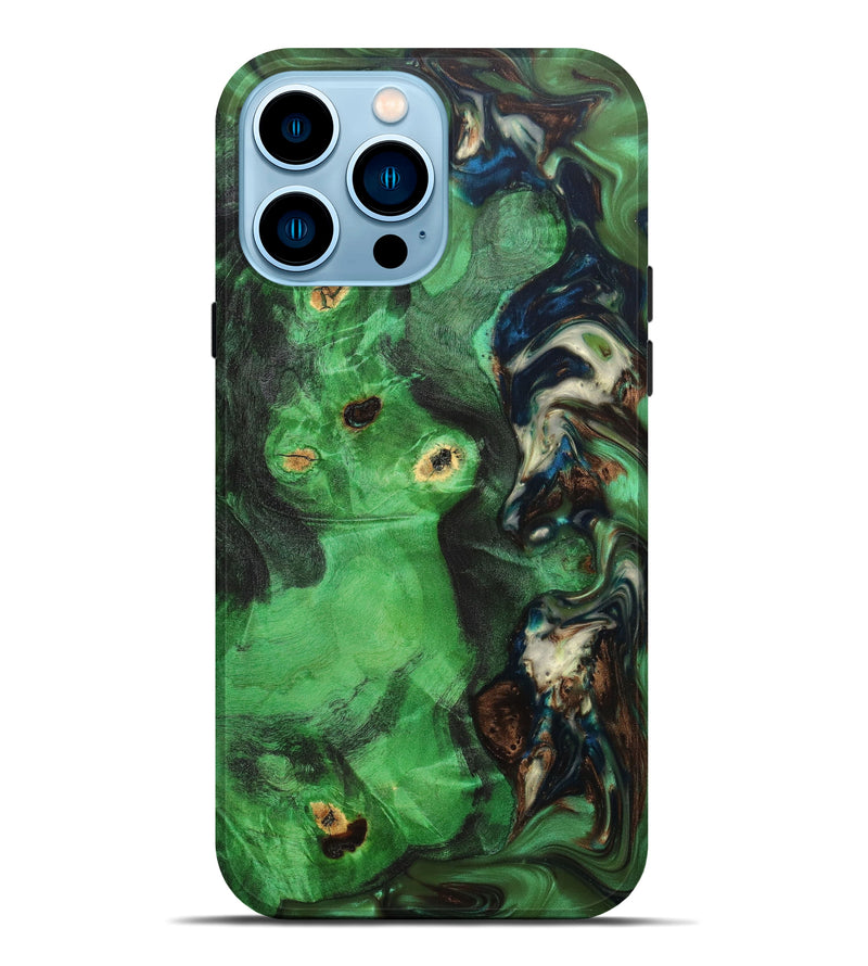 iPhone 14 Pro Max Wood+Resin Live Edge Phone Case - Kalel (Green, 631398)