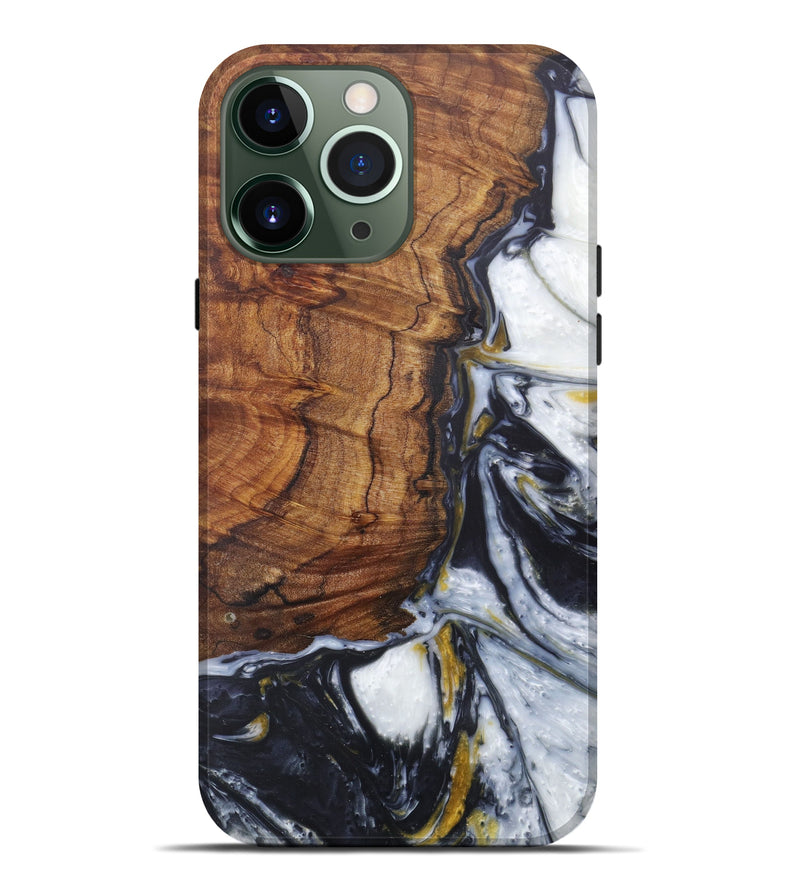 iPhone 13 Pro Max Wood+Resin Live Edge Phone Case - Kynthia (Black & White, 602467)