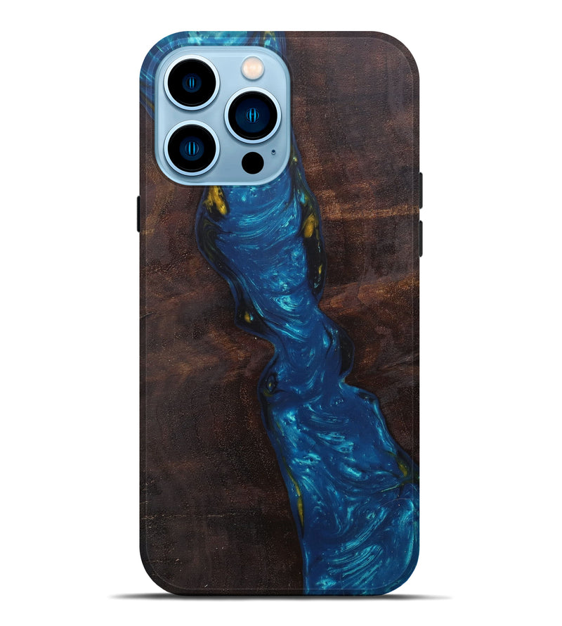 iPhone 14 Pro Max Wood+Resin Live Edge Phone Case - Shawna (Teal & Gold, 601256)