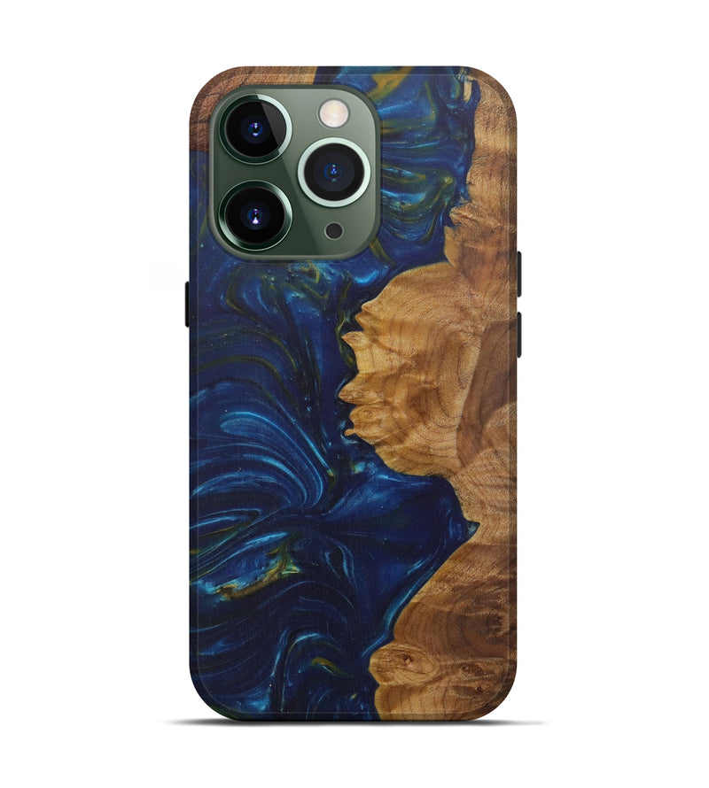iPhone 13 Pro Wood+Resin Live Edge Phone Case - Bailey (Teal & Gold, 592336)