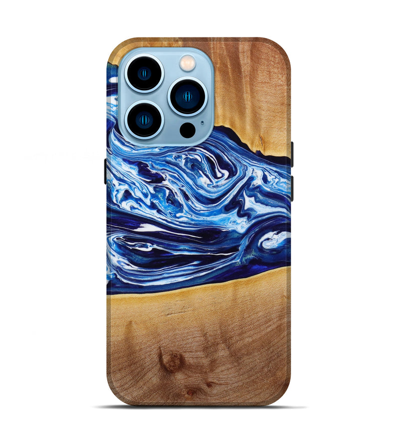 iPhone 14 Pro Wood+Resin Live Edge Phone Case - Lacey (Blue, 643080)