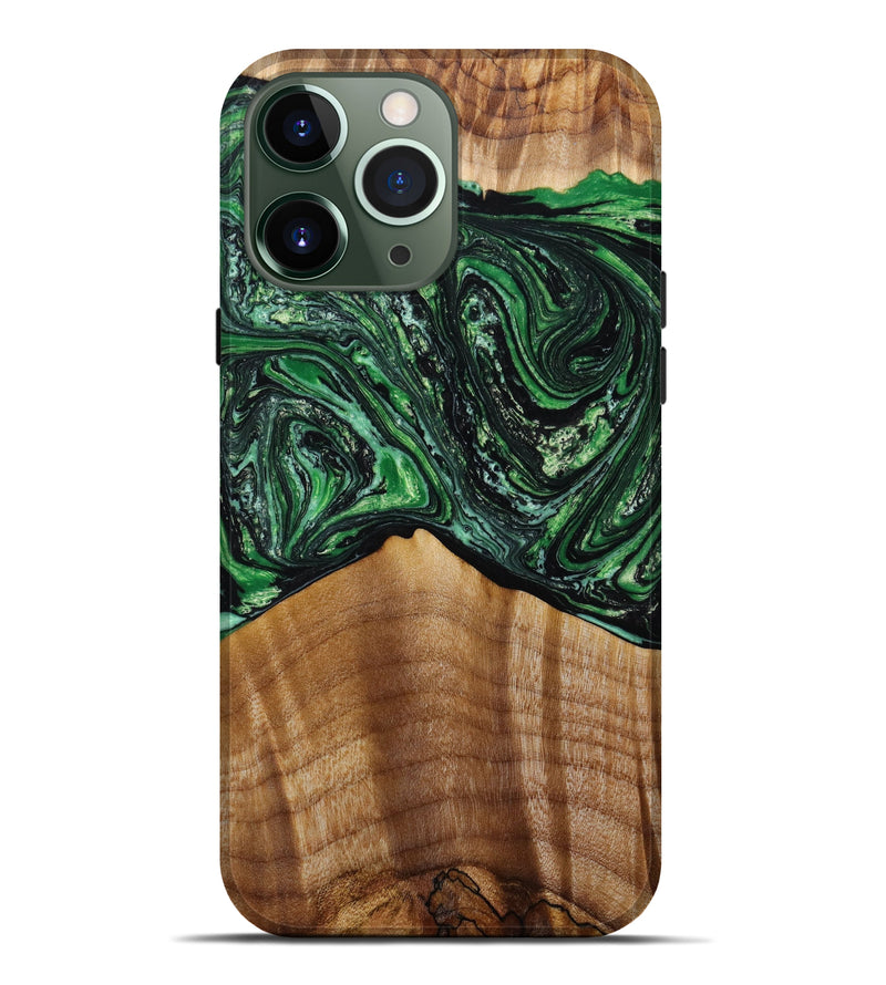 iPhone 13 Pro Max Wood+Resin Live Edge Phone Case - Terrell (Green, 646032)