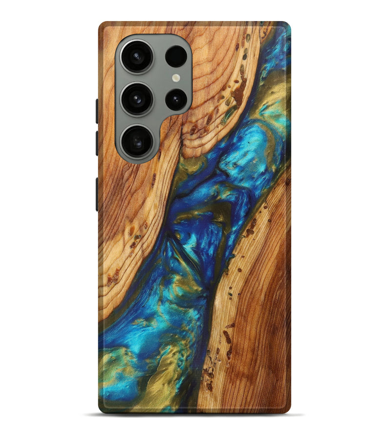 Galaxy S23 Ultra Wood+Resin Live Edge Phone Case - Emiliano (Teal & Gold, 625399)