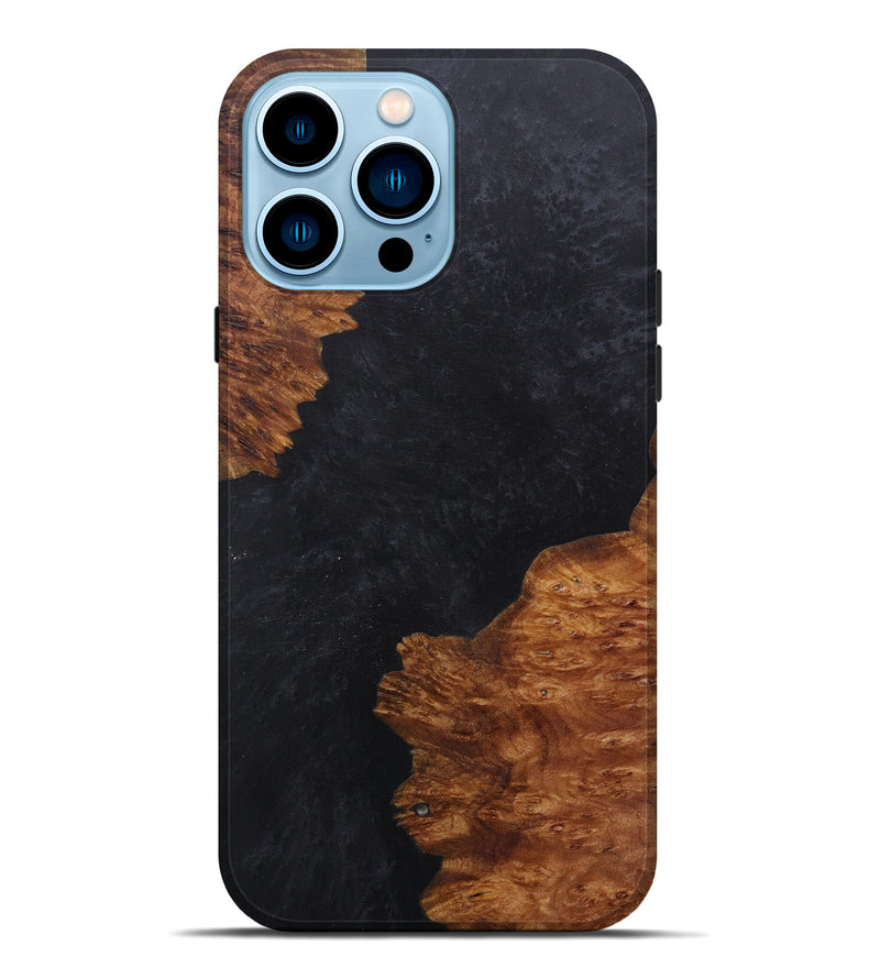 iPhone 14 Pro Max Wood+Resin Live Edge Phone Case - Frinel (Pure Black, 591456)