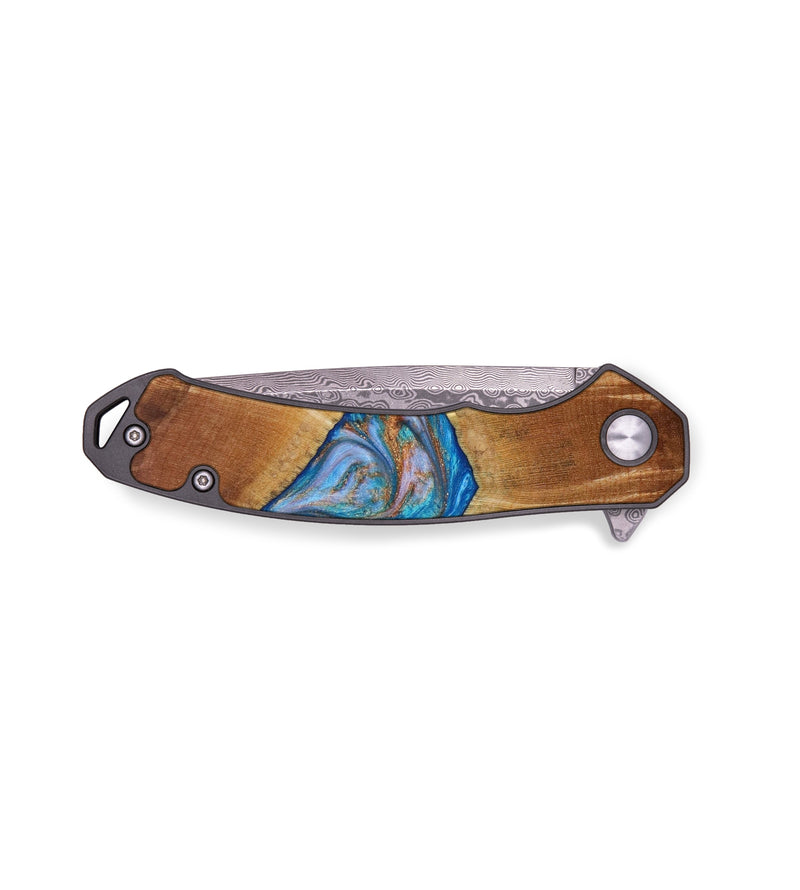 EDC Wood+Resin Pocket Knife - Saul (Teal & Gold, 642629)