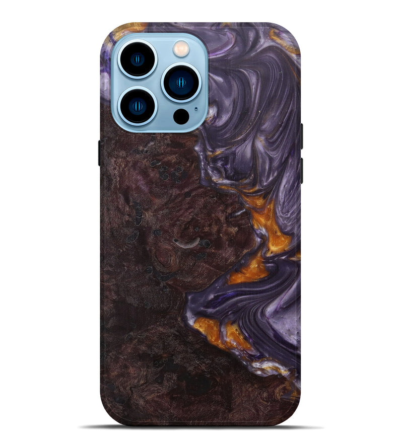 iPhone 14 Pro Max Wood+Resin Live Edge Phone Case - Riekie (Purple, 599124)