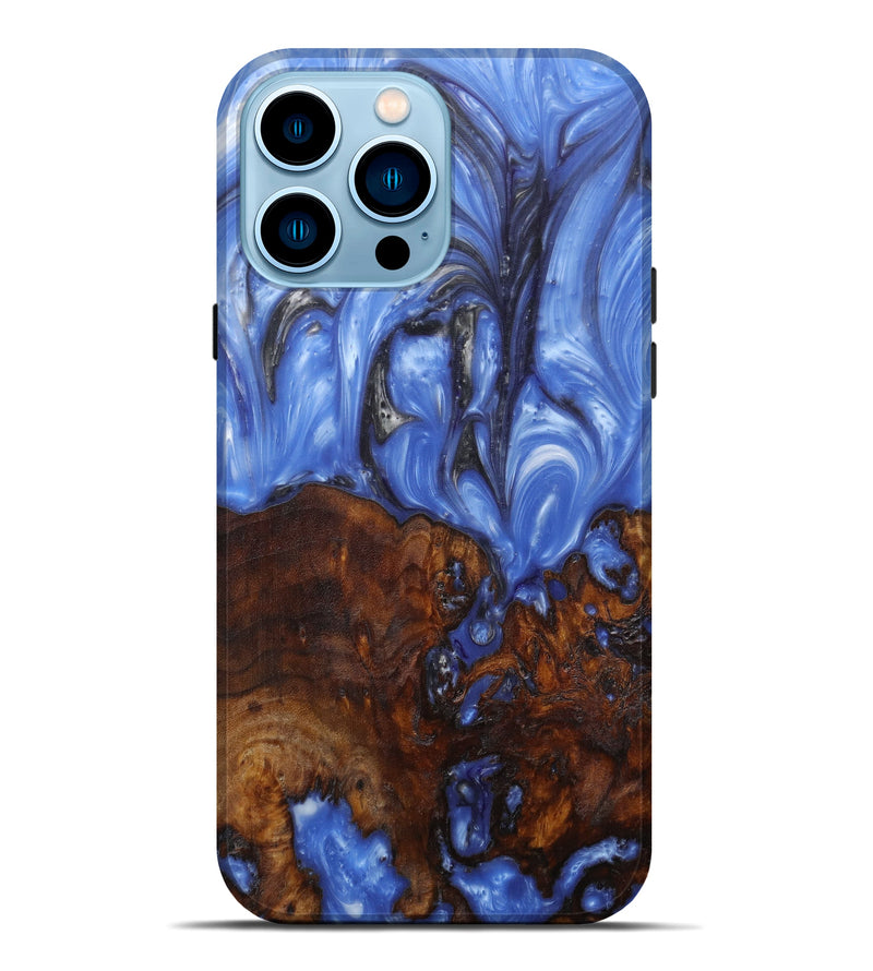 iPhone 14 Pro Max Wood+Resin Live Edge Phone Case - Rusty (Light Blue, 591757)