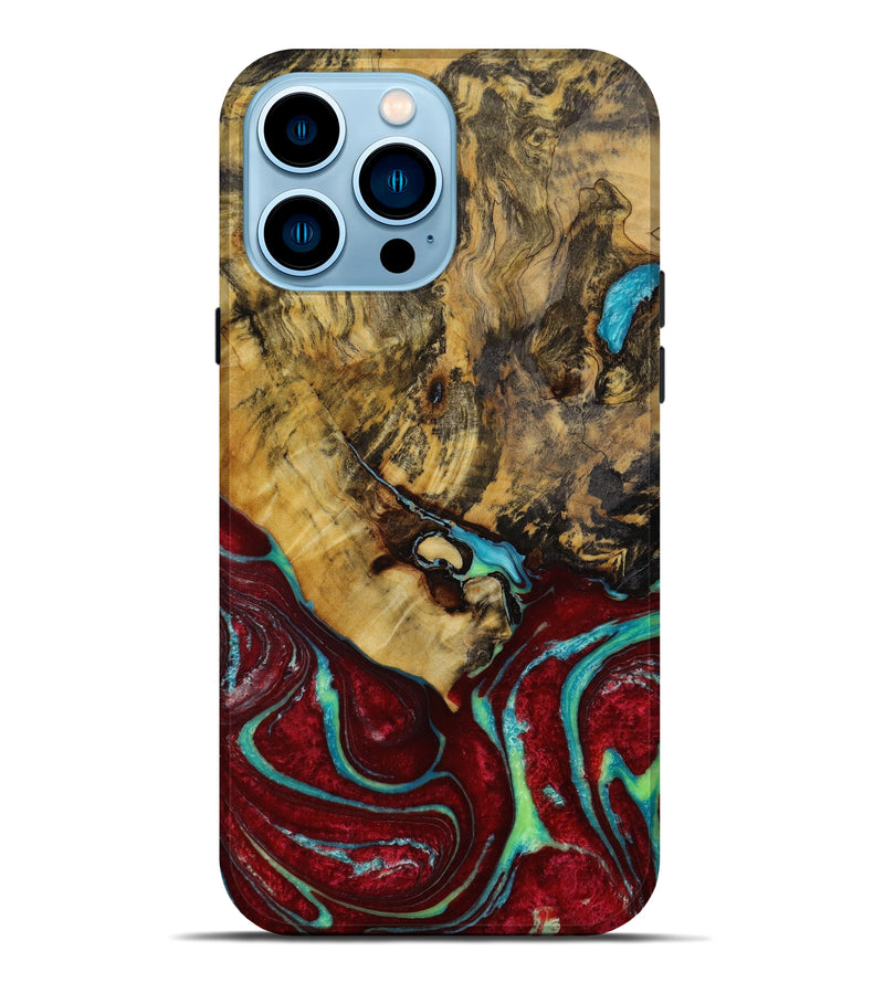 iPhone 14 Pro Max Wood+Resin Live Edge Phone Case - Renee (Red, 648586)