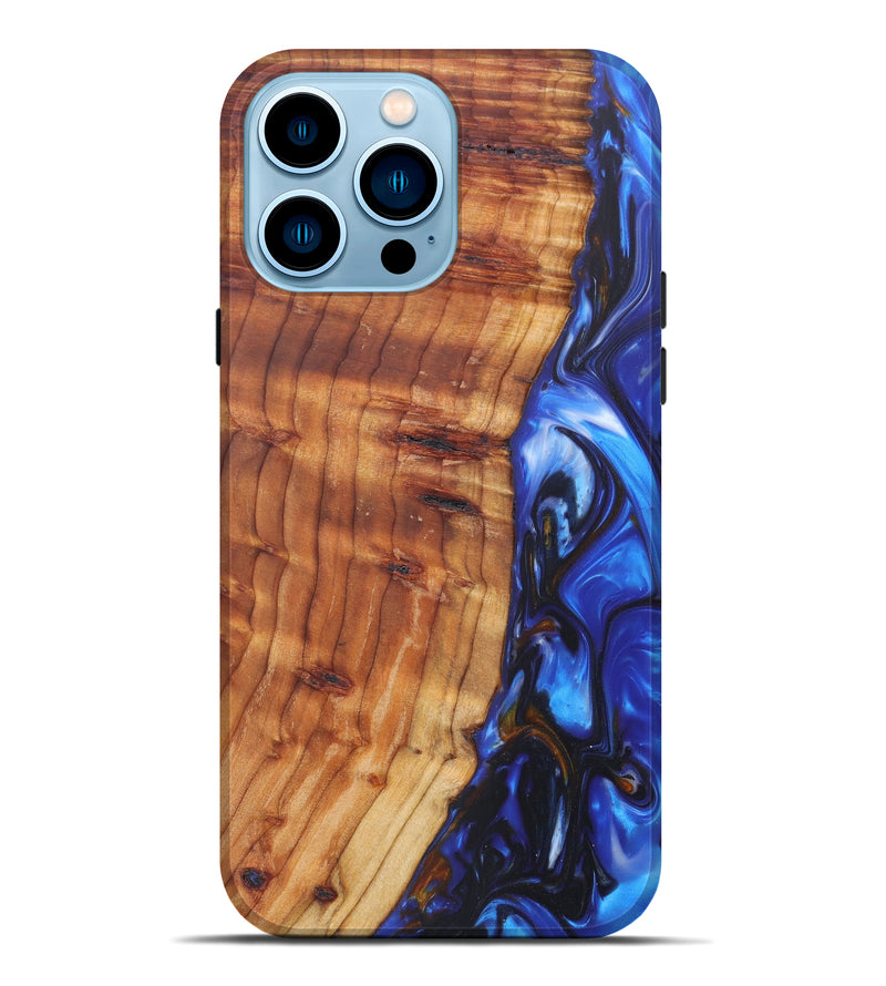 iPhone 14 Pro Max Wood+Resin Live Edge Phone Case - Oralia (Light Blue, 606505)