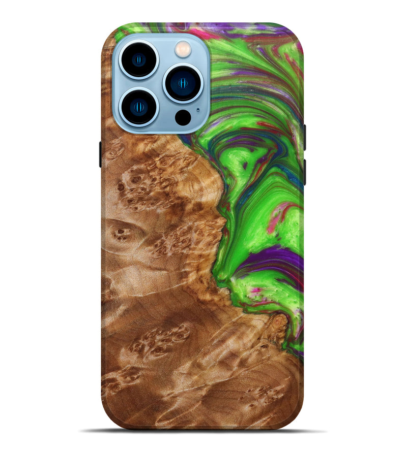 iPhone 14 Pro Max Wood+Resin Live Edge Phone Case - Addison (Green, 641120)