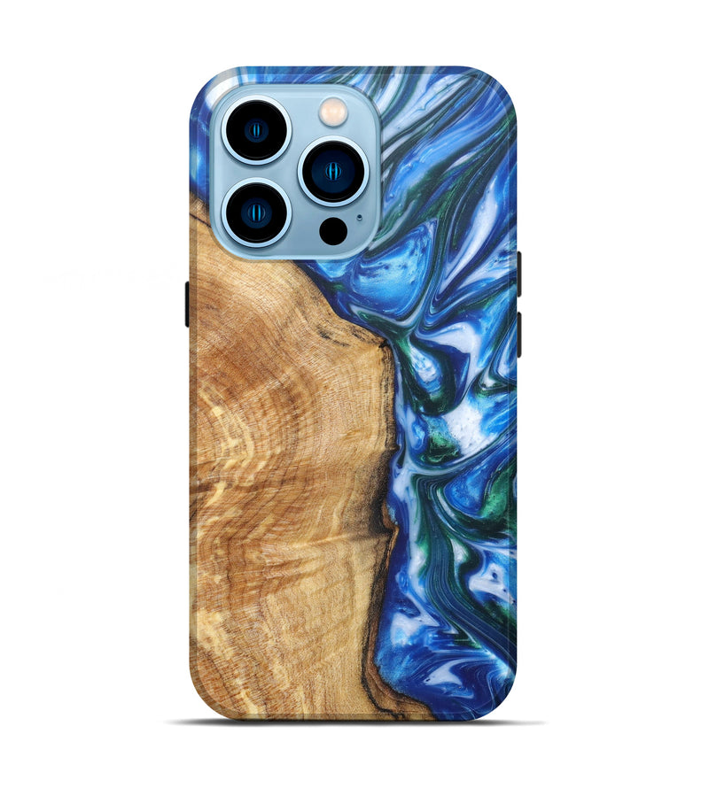 iPhone 14 Pro Wood+Resin Live Edge Phone Case - Damaris (Light Blue, 608635)