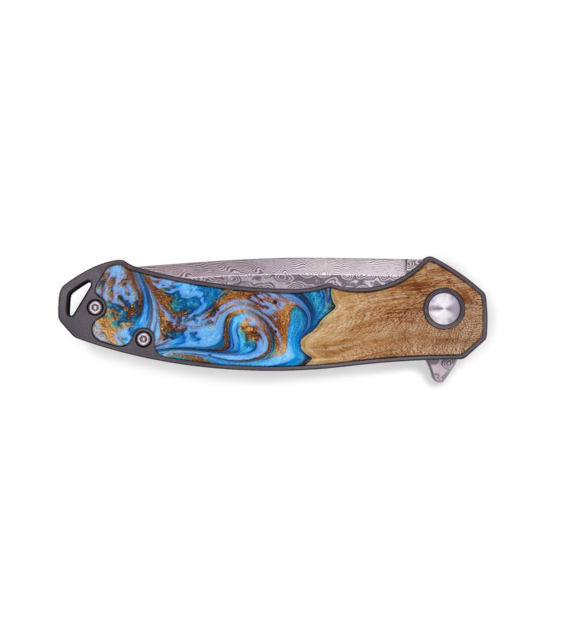 EDC Wood+Resin Pocket Knife - Rene (Teal & Gold, 644104)