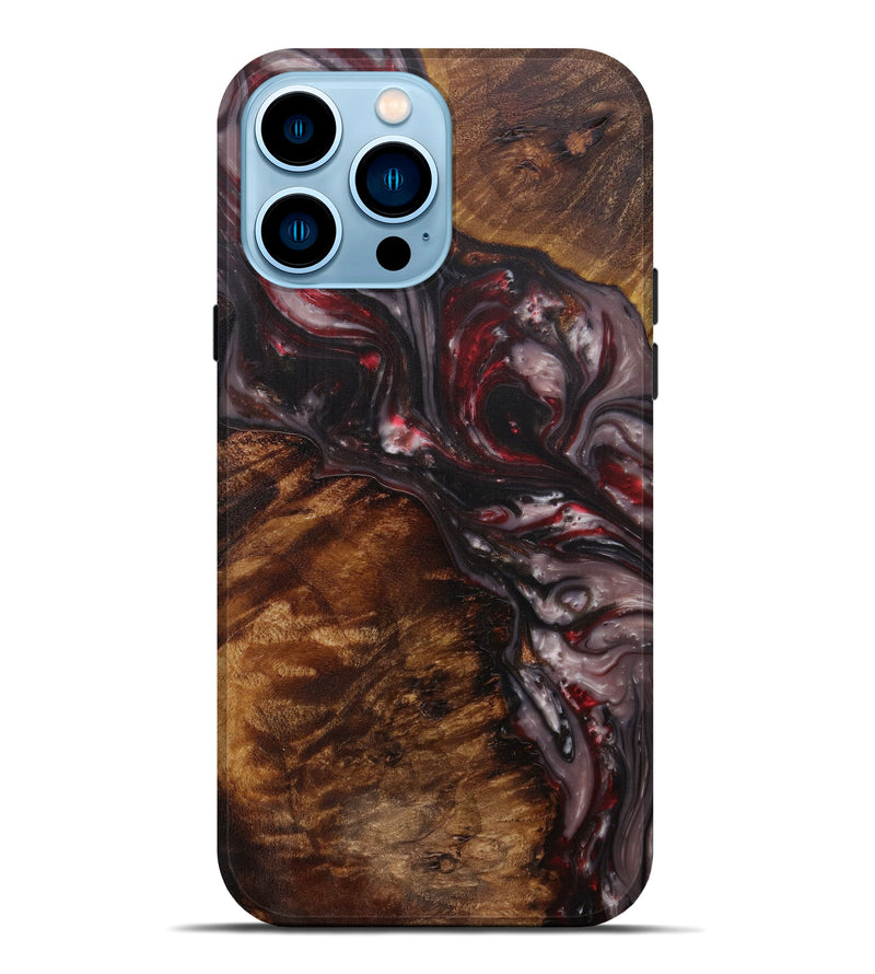 iPhone 14 Pro Max Wood+Resin Live Edge Phone Case - Travis (Dark Red, 594192)