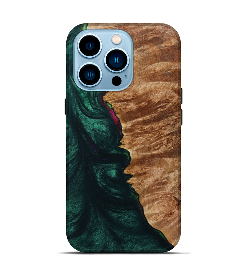 iPhone 14 Pro Wood+Resin Live Edge Phone Case - Maricela (Green, 623137)