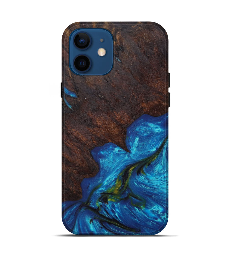iPhone 12 Wood+Resin Live Edge Phone Case - Krystal (Teal & Gold, 610345)