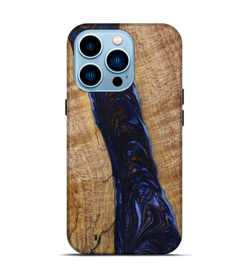 iPhone 14 Pro Wood+Resin Live Edge Phone Case - Mae (Teal & Gold, 646077)