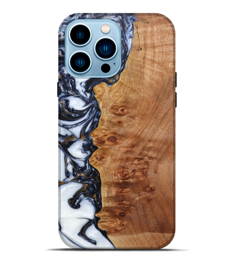 iPhone 14 Pro Max Wood+Resin Live Edge Phone Case - Syble (Black & White, 633099)