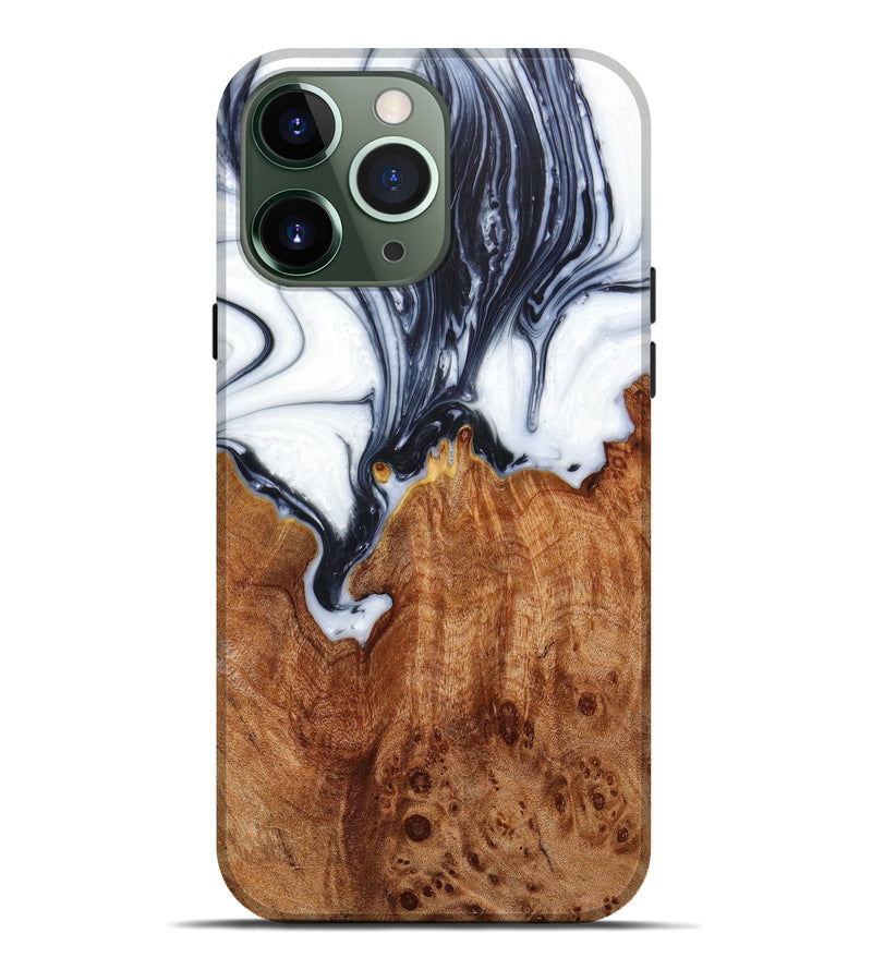 iPhone 13 Pro Max Wood+Resin Live Edge Phone Case - Shaun (Black & White, 633110)