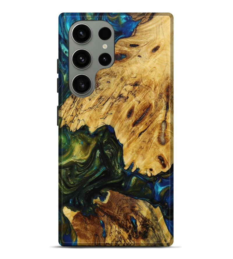 Galaxy S23 Ultra Wood+Resin Live Edge Phone Case - Lawson (Teal & Gold, 642679)
