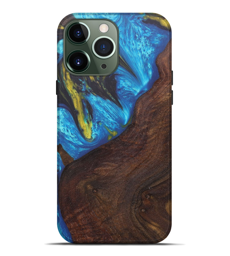 iPhone 13 Pro Max Wood+Resin Live Edge Phone Case - Clemmy (Teal & Gold, 606859)