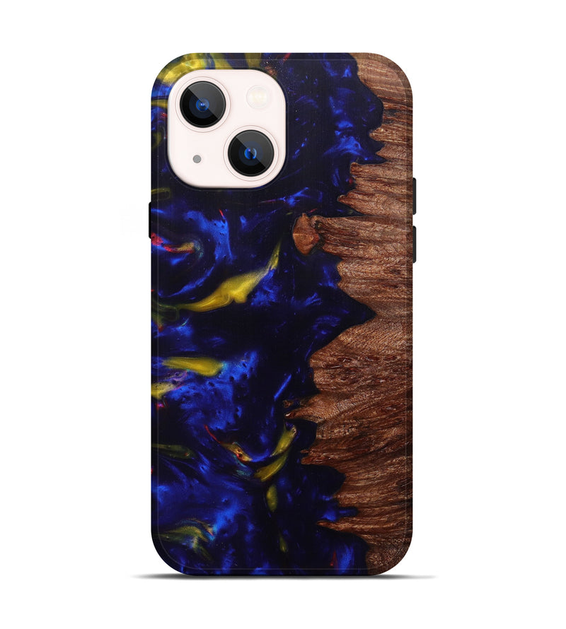 iPhone 14 Wood+Resin Live Edge Phone Case - Po (Dark Blue, 600181)