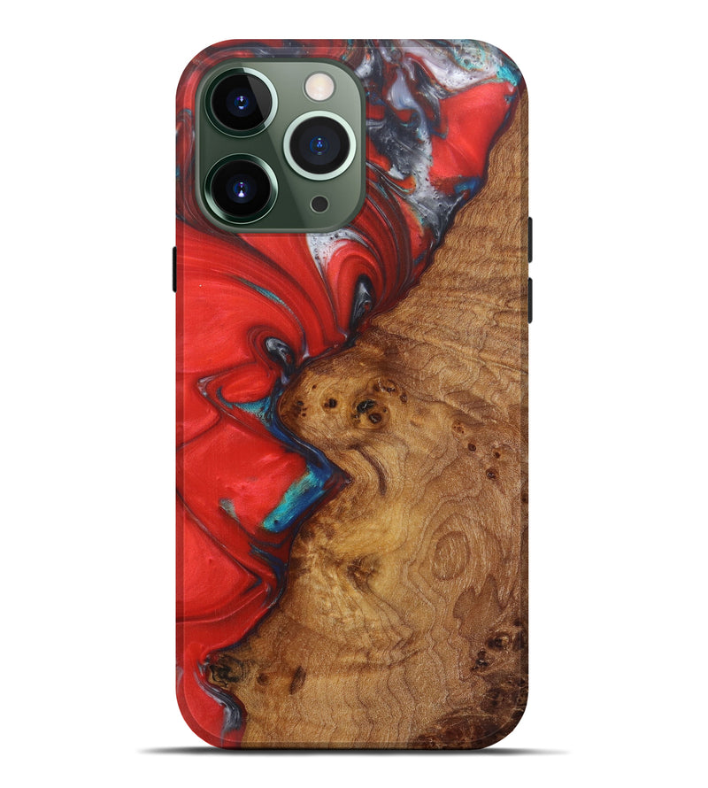 iPhone 13 Pro Max Wood+Resin Live Edge Phone Case - Daffy (Dark Red, 601253)