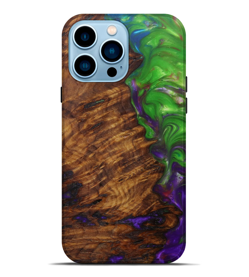 iPhone 14 Pro Max Wood+Resin Live Edge Phone Case - Klaus (Dark Green, 588680)