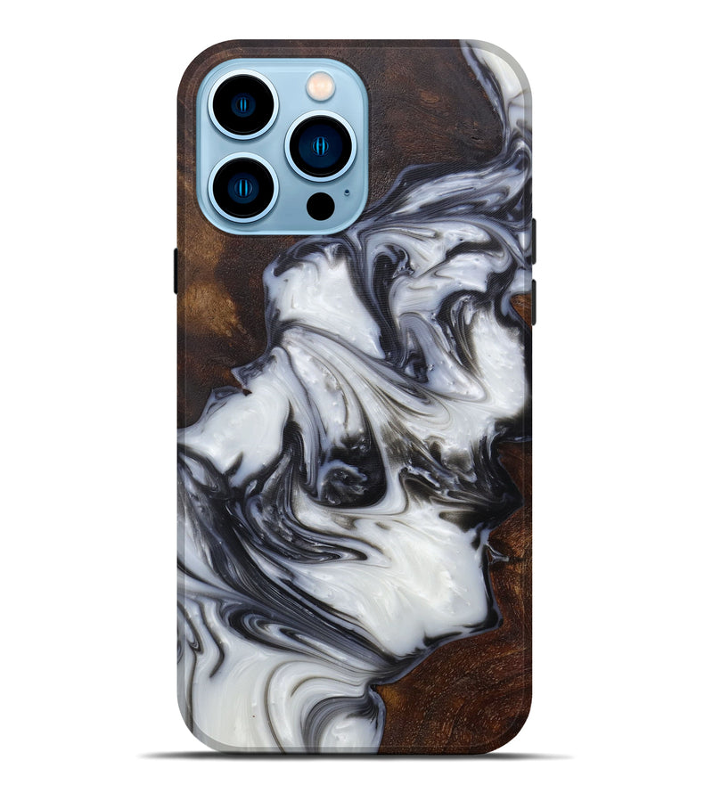 iPhone 14 Pro Max Wood+Resin Live Edge Phone Case - Ervin (Black & White, 589825)