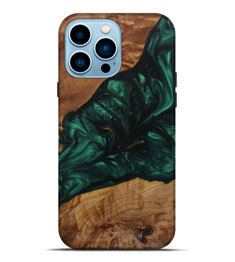 iPhone 14 Pro Max Wood+Resin Live Edge Phone Case - Lynne (Dark Green, 619904)